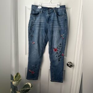 Earl Jeans Blue Skinny Jeans with Floral Embroidery